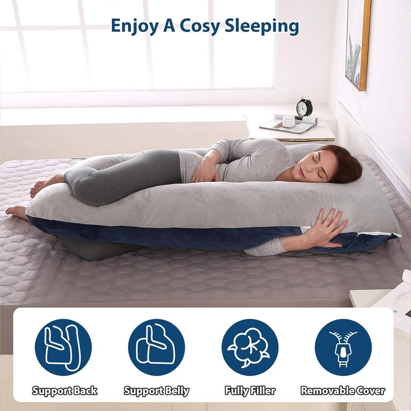 Amagoing 55 inches Pregnancy Pillows for Sleeping, U Shaped Maternity Full Body Pillow for Pregnant Women with Hip, Leg, Back, Belly Support, Washable Velour Cover Included - Image 4
